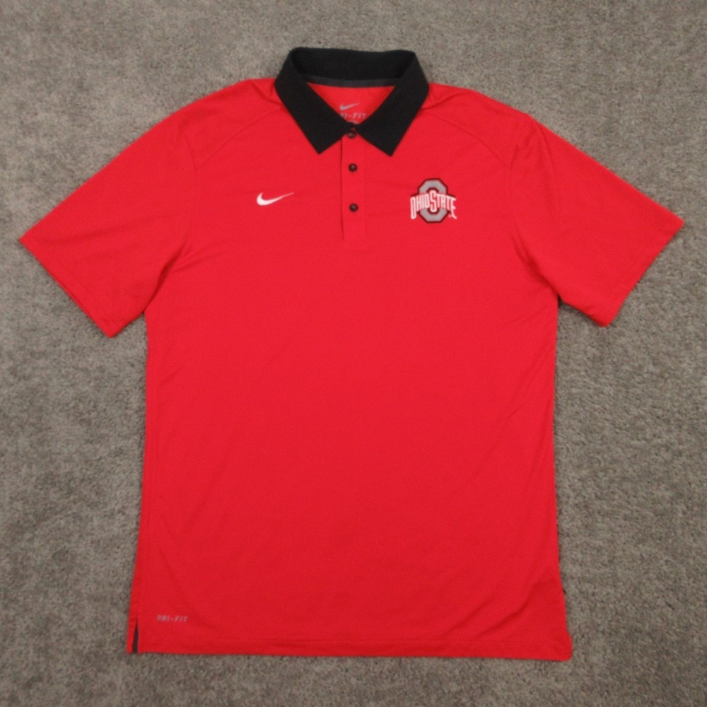Ohio State Buckeyes Polo Shirt Mens Large Red Nike Drifit Performance Golf NCAA‎